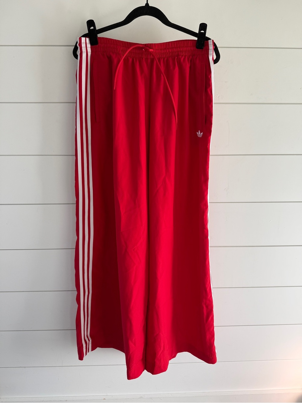 Adidas Red Jogger/Windbreaker Pants with White Side Stripes